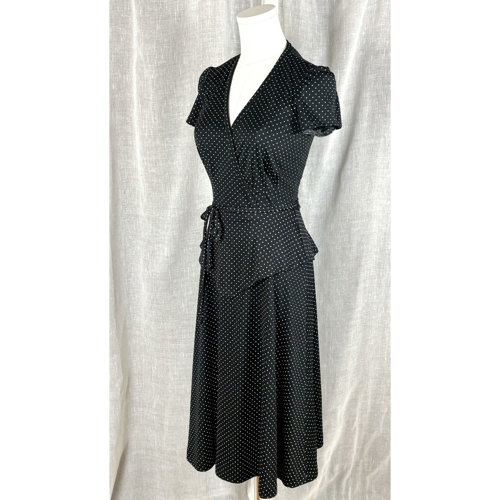 Vintage 70's Polka Dot Peplum Dress Parisian Chic French Girl Dark Academia Sz S - Picture 5 of 12